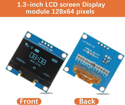 JAMHER 1.3 Inch I2C 128x64 Wire(5Pack IIC OLED Display Module Pixel Mini Self-Luminous Display Screen Board for Arduino