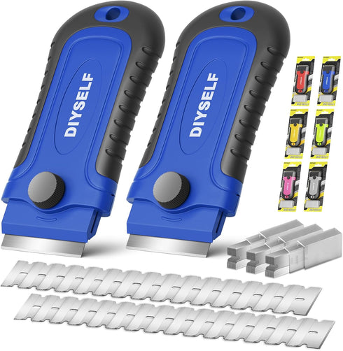 DIYSELF 2 Pack Razor Blade Scraper with 30 Pcs Extra Blades, Scraper