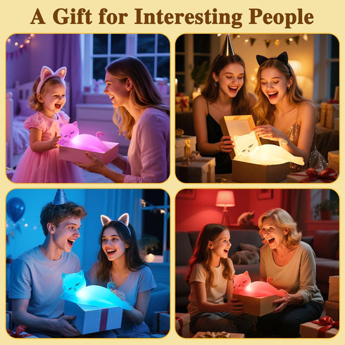 16 Colors+5 Dimming+Silicone Lying Flat Cat Lamp Funny Gifts, Random Stuff, Touch+Remote+Recharge Night Light for Kids