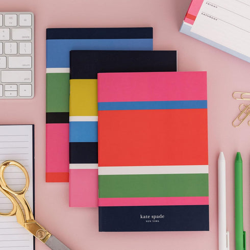 Kate Spade New York Soft Cover Triple Notebook Set, 3-Pack, Lined Travel Journals with 80 Pages Per Book, Sunny Day