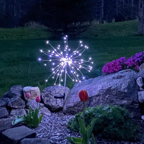 JJGoo 2 Pack Solar Firework Lights, 120 LEDs, 2 Lighting Modes, Waterproof for Garden, Party, Wedding, Cool White