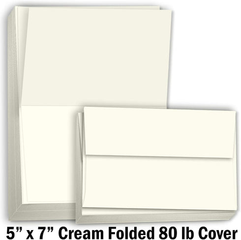 5x7 80 lb 100 Pack Hamilco Blank Greeting Cards and Envelopes Folded Cream Card stock Cover