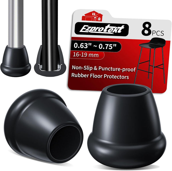 Ezprotekt 3/4" Round Rubber Chair Leg Caps, 8 Pcs Non-Slip Chair Leg