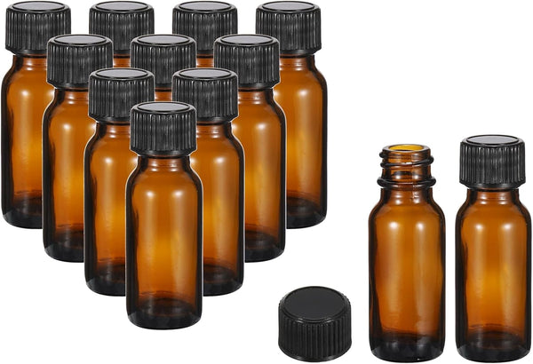 PATIKIL 0.5oz(15ml) Glass Sample Bottles, 12Pcs Round Dispensing Bottles with Black Poly Cone Cap for Reagent Liquids,