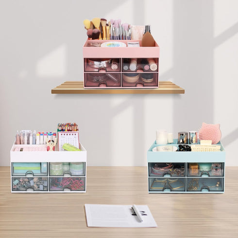 Desk Organizer with Drawer, Office Supplies & Workspace Organizers, 4 Drawers + 4 Compartments, White