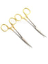 Premium German Stainless- Set of 2 PCS Gold Handle Mosquito Locking HEMOSTAT Forceps Straight + Curved 5"-Cynamed
