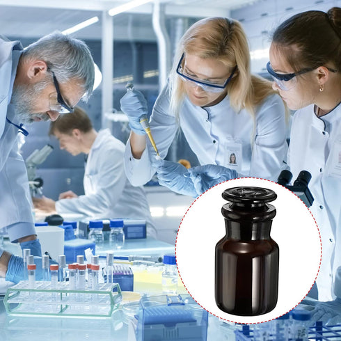 PATIKIL 60mL Round Wide Mouth Glass Reagent Media Bottle, 1Pcs with Amber Cap for Chemistry Lab, Amber