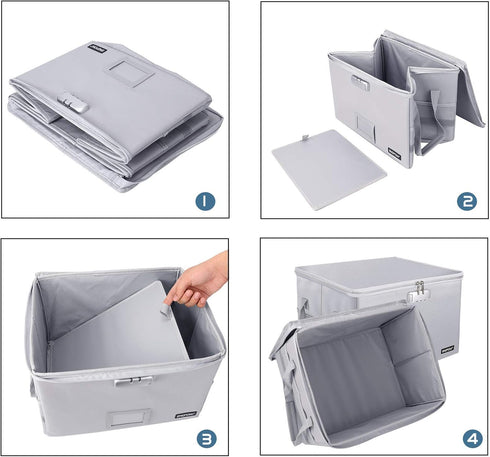 ENGPOW Fireproof Box with Lock, Collapsible Document Box with Zippers, Portable Home Office Safe for Hanging