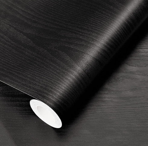 Black Wallpaper Wood Peel and Stick Wallpaper, Self Adhesive Film for Countertop Furniture, Kitchen Wall Waterproof