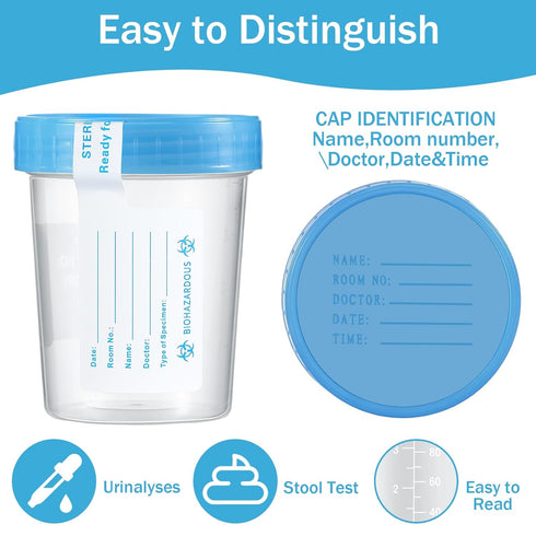 Geiserailie 100 Pack Disposable Urine Cups with Lids, 4 oz Specimen Containers with Tamper Evident Seal