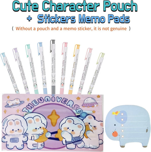 Xeno Cute Slim Ballpoint Pen, 0.38mm, 9 Colorful Assorted Ink, Extra Fine Point Pens with Stickers Memo Pads
