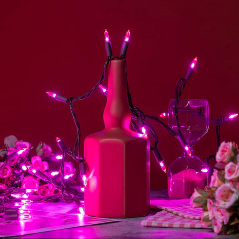 200 66 Commercial Set YULETIME Pink LED Christmas Lights, Feet Brown Wire UL Certified Grade Holiday String Light