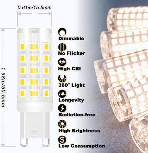 ALIDE G9 Bulbs Dimmable 3W 20W 25W 30W Equivalent,4000K AC120V T4 G9 Bulbs Lighting,300LM,360Deg,10Pack Led Replace