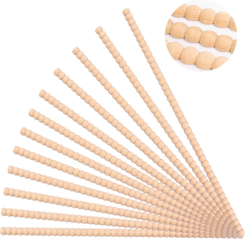 Hamminy Beaded Wood Trim Molding Decorative Half Wooden Bobbin Trim 15.7 Inch Unfinished