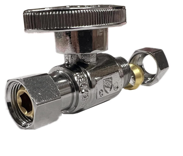 EZ-Fluid Plumbing 3/8-Inch O.D Female Compression x 3/8-Inch O.D Male Comp. Lead-Free Brass Quarter Turn Water Shut Off