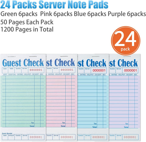 24 Pack 6 Pack 6 Pack 6 Pack 6 Pack ZPARIK Guest Checks Books for Servers Server Note Pads, Waiter Checkbook, Waitress
