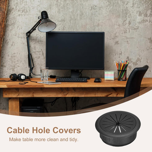 uxcell 4Pcs Cable Hole Cover, 2 Inch (50mm) ABS Desk Wire Cord Grommet for Office Computer Desk Organizer (Black)