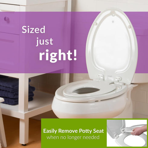 NextStep2 Mayfair Toilet Seat with Built-In Potty Training Seat, Slow-Close, Removable that will Never Loosen, Round