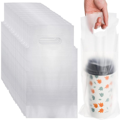DEAYOU 500 Pack Handle Drinking Poly Bags, Clear Cup Carrier with Handle,