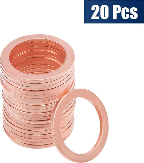 uxcell 20 Pcs M18 x 24mm x 1.5mm Copper Flat Washer Sealing Ring for Nut, Screw Bolt