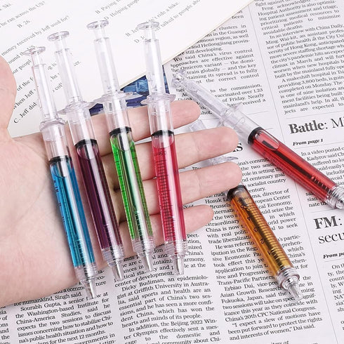 MultiColor Macaron Syringe Pens, Writes in Black Ink, Party Favors, Office Supplies (12 Color, 24 Pieces)