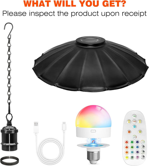 Puanticn Dimmable 25x6cm 1 Rechargeable Battery Operated Hanging Light, Pendant Light with Remote, Detachable Black