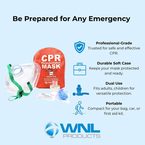 WNL Products CPR Rescue Mask - Adult/Child & Infant Pocket Resuscitator with Soft Case Kit
