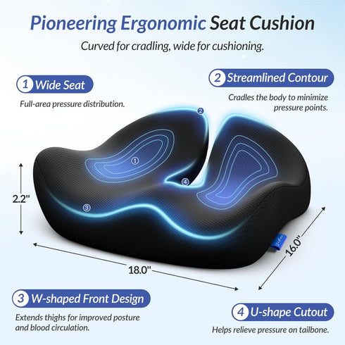 Tailbone ZIKEE Pioneering Seat Cushion for Pressure Relief, Ergonomic Office Chair Cushion for Sciatica, Back