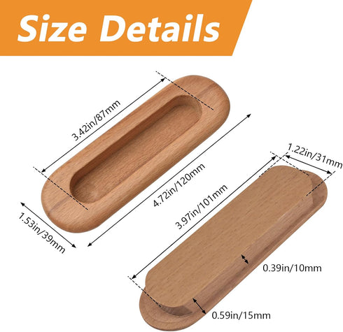 2PCS Oval Wood Recessed Concealed Handle, Embedded Design Sliding Door Handle Wood Cabinet Pulls Flush Sliding Closet Door Pulls for Sliding Barn Bypass Door Wardrobe Drawer Pulls