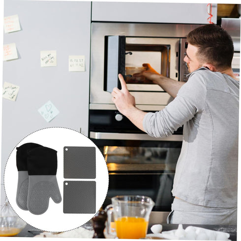 Set Cabilock Flexible Kitchen Mitts Mat Silicone Placemat Safe Handling of Hot Items Nesting Glove