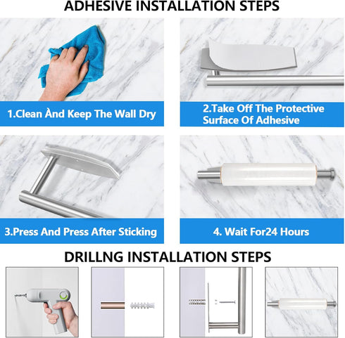Self Adhesive or Drilling Paper Towel Holder, Stainless Steel Rack for Kitchen, Bathroom, Sink, Pantry, Fridge