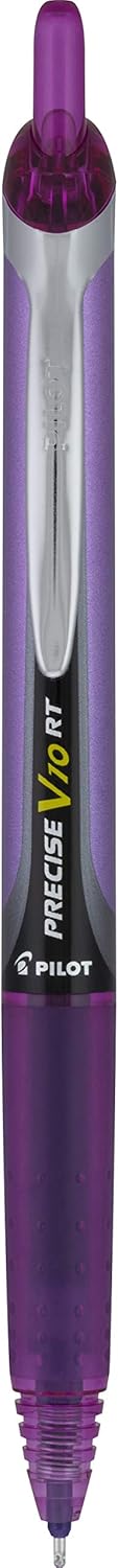 Pilot Precise V10 RT Refillable & Retractable Rolling Ball Pens - Bold Point 1 mm, Purple, Pack of 12