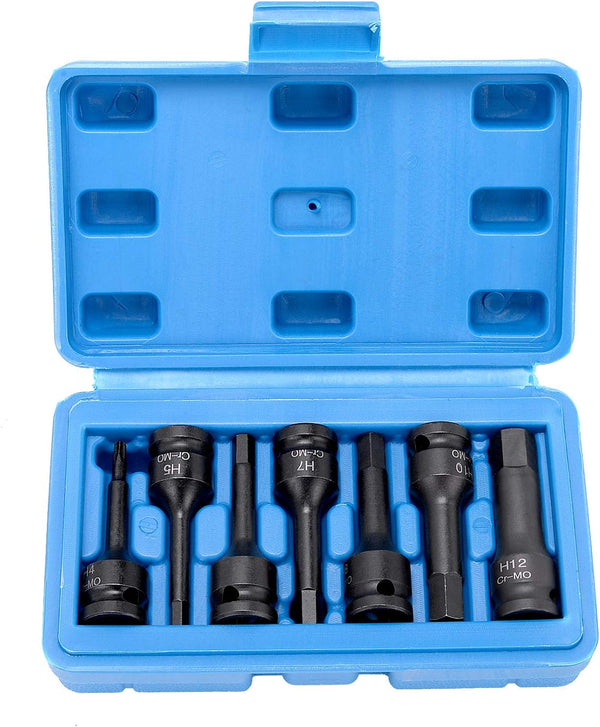 3/8 Inch Drive Hex Bits 4/5/6/7/8/10/12 MM Impact Allen Socket Set, 7