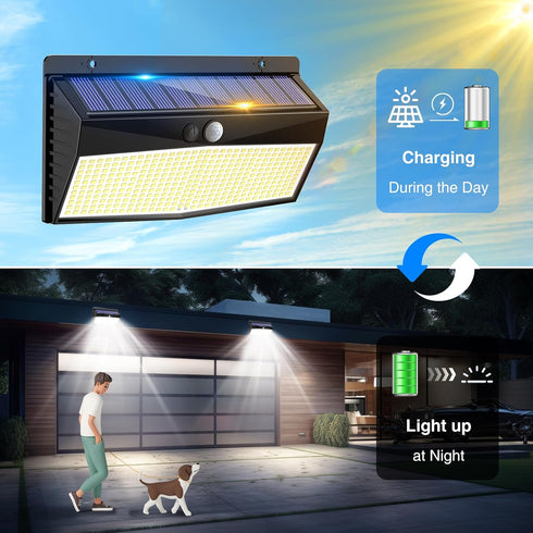 368 3 Peasur LED Solar Lights Outdoor Motion Sensor, Fence Light with Lighting Modes, Solar Powered Security Lights