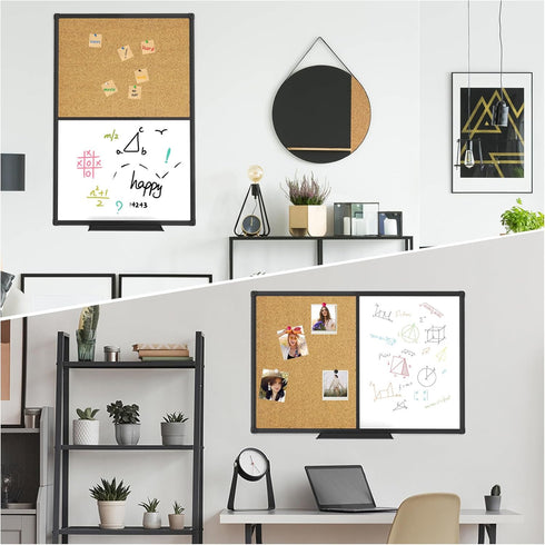 XBoard Magnetic Whiteboard 36 x 24 - Combo Dry Erase Board/Cork Board with Black Aluminum Frame, Colorful Push Pins