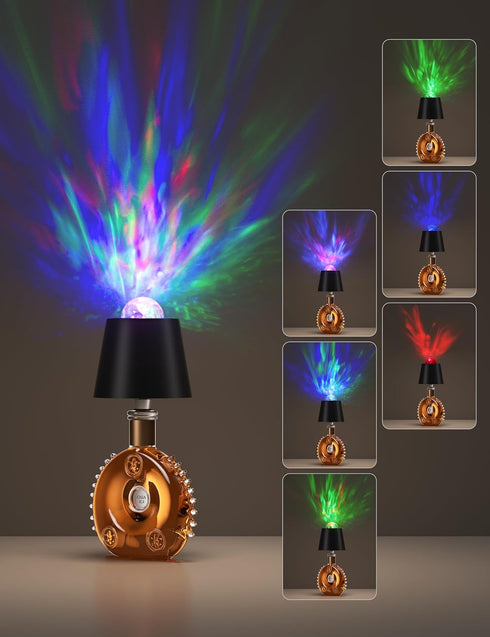 Joyzy Table Lamp with Projector Lighting, Wireless Wine Bottle Lamps Rechargeable Wine Bottle Lights Water Wave Ripple