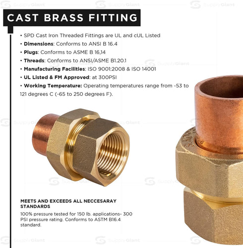 Everflow DDGV0001 1" No Lead Copper Union Fitting, Sweat to Female Threaded Connects