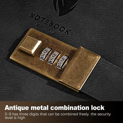 ZukoCert A5 PU Leather Journal with Lock, 240 Pages Retro Diary, Black Deer Head Style, Unisex