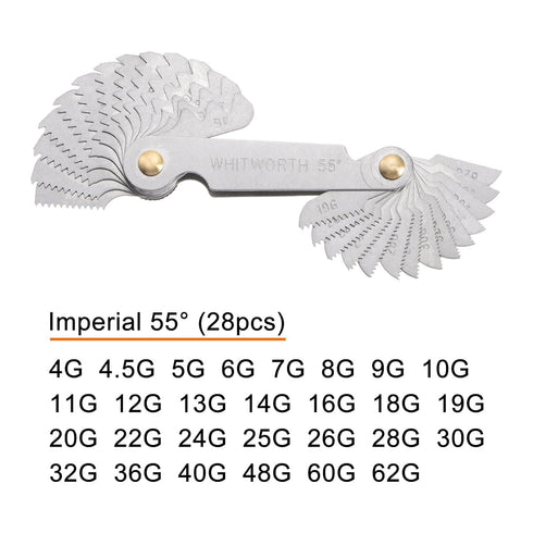 British Whitworth 4G-62G Screw Thread Pitch Gauge Tool Pitch Cutting Gauge Caliper Gauges Measuring Tool for Industrial Measurement