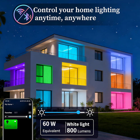 Bulbs, Dimmable Bulb, A19, 9W 800 (4 Pack) Meliya LED Smart Light Color Changing & Timing Smart WiFi and Bluetooth