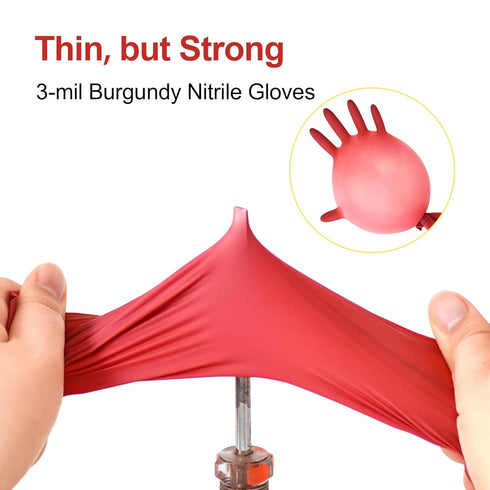 Disposable Nitrile Exam Gloves - Small Box of 100, Burgundy, Latex-Free, Medical Grade
