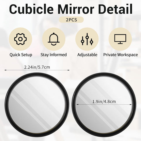 Aeaocvo 2 2.2 Inch PCS Desk Mirror Office Cubicle, Adjustable Cubicle Mirror to See Behind You, Removable Computer