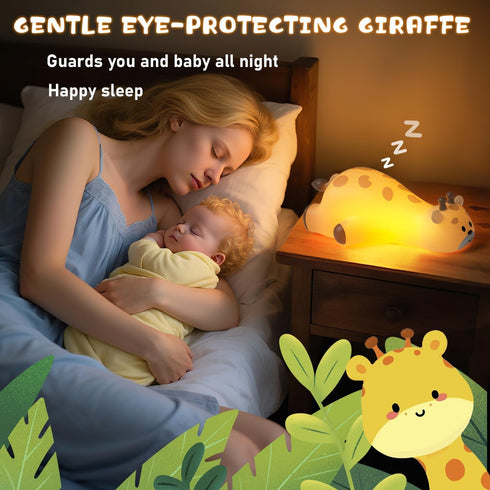 Kids3-Level Dimmable Cute Giraffe Night Light for Nursery Nightlight, Silicone Squishy Light Up , Rechargeable Touch
