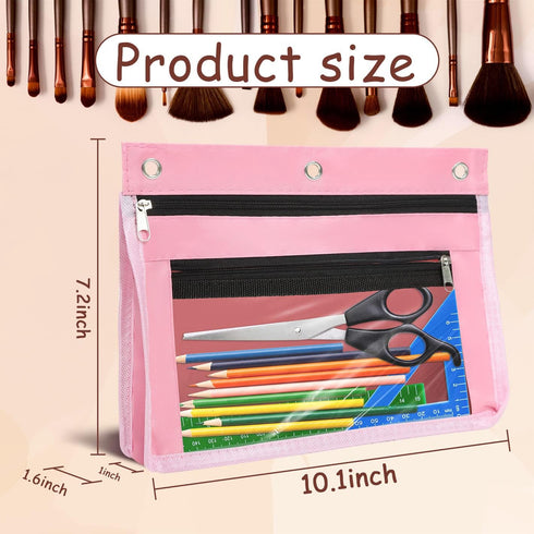 YoeeJob 1 Pack Pencil Pouch for 3 Ring Binder, Expandable Zipper Binder Pouches with Large Capacity Clear Window, Pink