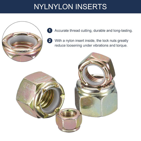 uxcell 25Pcs 1/4"-28 Nylon Insert Hex Lock Nuts, Carbon Steel Self-Locking Stop Nut for Industrial Construction