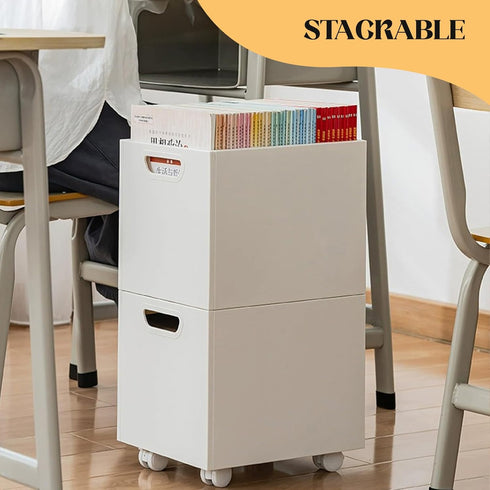 Rolling File Organizer with Wheels, Stackable Storage File Boxes, Portable Letter/Legal Size File Folder Box Book Box