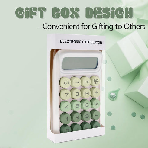 Mechanical Switch Calculator, 12 Digits, Large LCD Display, Green Gradient Desktop Big Buttons for Office School