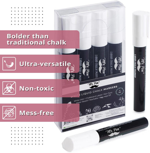 4 Pack, 8x Mr. Pen- Liquid Chalk Marker Pen, Labels, White Non-Toxic Odorless Chalk Markers, Dual Reversible Chisel