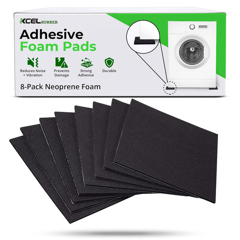XCEL Anti Vibration Pads, Self Stick Adhesive Foam Rubber Sheets for Appliances and Furniture (Black, 6x6x1/8 in, 8)