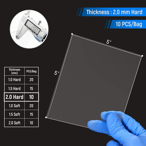 Annhua Dental Lab Splint Hard Material, 10Pcs 2.0MM Thermoforming Sheets, Square for Vacuum Forming Machine